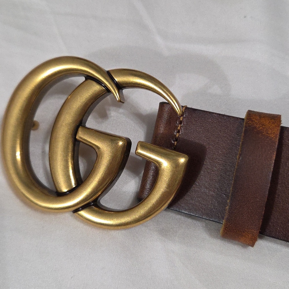 Gucci Brown Leather Belt with Gold Double G Buckle - Picture 3 of 16